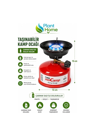 Taşınabilir Çakmak Gazlı Kamp Ocağı Mini Piknik Ocağı Kamp, Balıkçılık Ve Outdoor Kullanım Kırmızı
