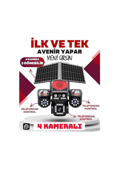 Avenir Av-s446 12mp 4 Kameralı Ptz 4g Sim Kartlı Solar Kamera