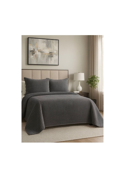 Merinos Modern Line 3 Parça Battaniye Seti 2 Yastık Kılıflı 220x240 Gri