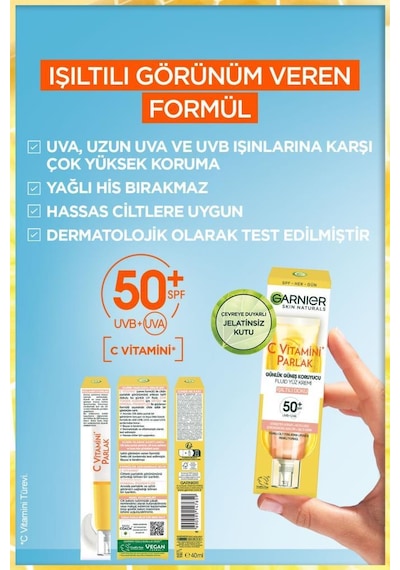 Garnier C Vitamini Parlak Işıltılı Doku Koruyucu Güneş Kremi SPF50+ 2 x 40 ML