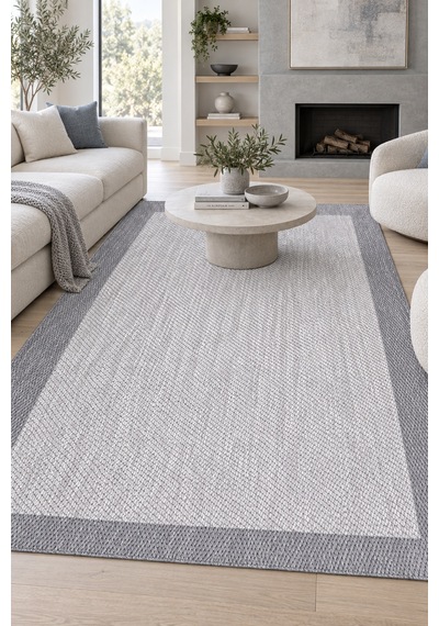 Trama Modern Sisal Görünümlü Gri Robot Süpürge Uyumlu Mutfak Oturma Odası Koridor Halısı