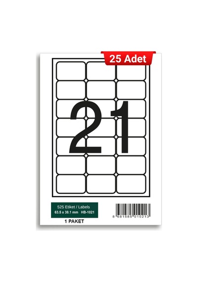 Herboy Hb-1021 63,5 X 38,1 Mm A4 Laser Etiket 25 Adet