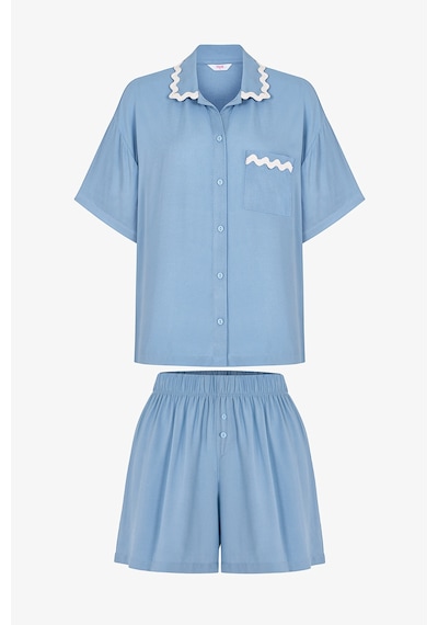 Penti Mavi Serenity Gömlek Şortlu Pijama Takımı