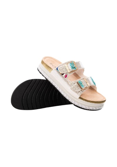 Guja Kadın Mantar Platform Taban Taşlı Çift Tokalı Comfort Terlik 25y103 Beyaz