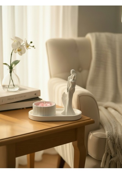 Sevgililer Günü Hediye, Minimalist Çift Heykeli Ve Gül Kokulu Mum Seti