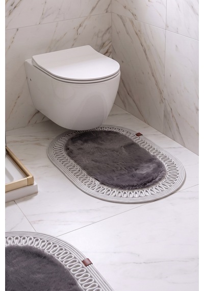 Banyo Paspası Takımı 60x100+40x60 Cm İç Trikot Antrasit Gri & Gümüş