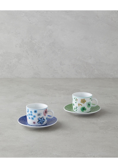 English Home Dewy Porselen 4 Parça 2 Kişilik Kahve Fincan Takımı 80 Ml Mavi-yeşil Mavi - Yeşil