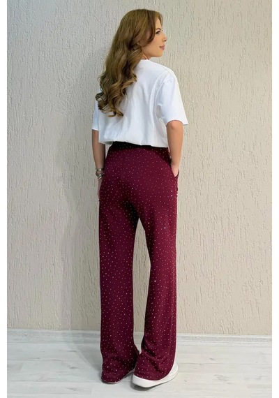 Fiolin Soft Touch Modal Kumaş Taş İşlemeli Pantolon Bordo