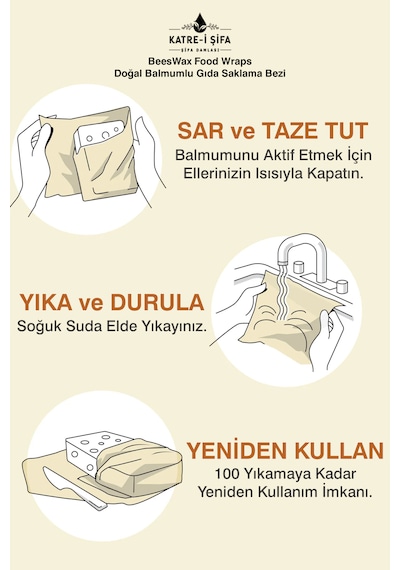 Doğal Balmumlu Saklama Bezi 30x30 cm (Balmumu Bez) Çok Renkli