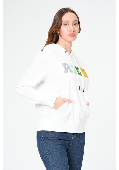 Kadın Kapüşonlu Süzüne Baskılı Sweatshirt Beyaz