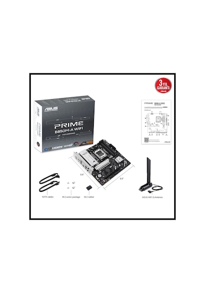 Asus Prıme B850m-a Wıfı, 4xddr5, 3xm.2, 2xdp, Hdmı, Type-c, Wi-fi 6, Bluetooth 5.3, Am5 Soket Anakar