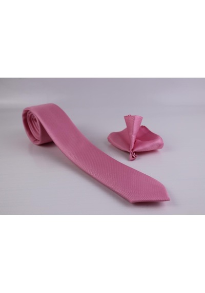 Demfashion Özel Desenli Kravat Mendil Seti - Pembe