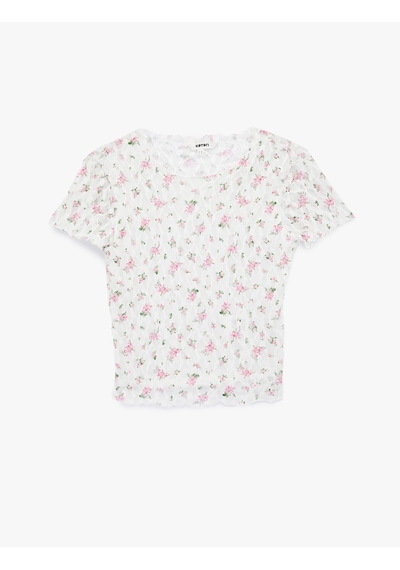 Koton Slim Fit Kısa Kollu Yuvarlak Yaka Çiçekli Dantel Tişört Beyaz Desenli 6sak50014uk Beyaz Koton Slim Fit Kısa Kollu Yuvarlak Yaka Çiçekli Dantel Tişört Beyaz Desenli 6sak50014uk Beyaz