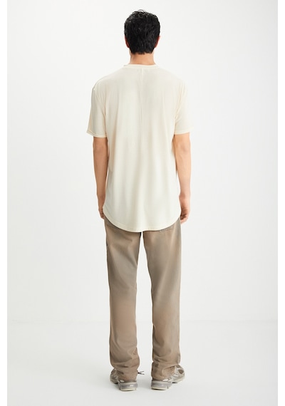 Grimelange Oscar Erkek Comfort Fit Uzun Dökümlü Kumaş Vanilya T-shirt Vanilya