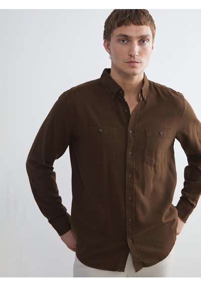 Lcwaıkıkı Classic Kahverengi Regular Fit Uzun Kollu Gabardin Erkek Gömlek