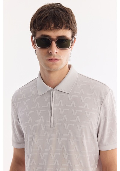 Avva Erkek Gri Kıvrılmaz Polo Yaka Fermuarlı Regular Fit T-shirt A61y1046