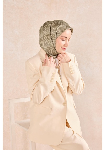 Silk Home Twill İpek Eşarp Minimal Desen Koyu Vizon 90x90 Çok Renkli