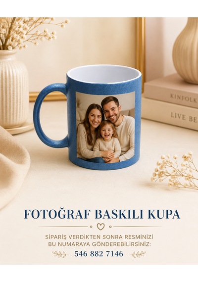 Simli Kişiye Özel Baskılı Kupa-4 Farklı Renk Seçeneği Mavi