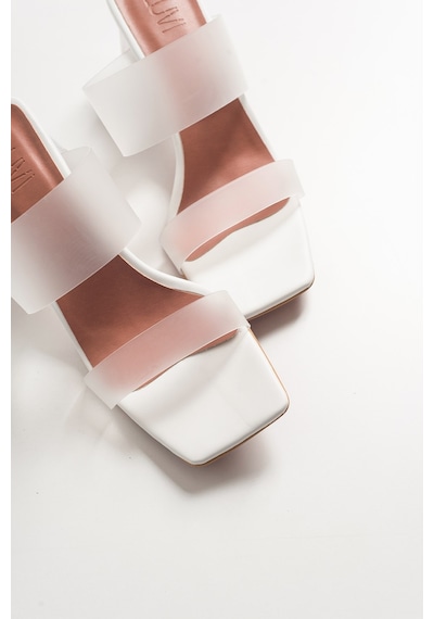 Luvishoes 123 Beyaz Cilt Topuklu Şeffaf Kadın Terlik Beyaz