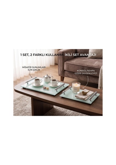 2'li Dekoratif Sunum Tepsisi - Gümüş Kulplu Modern Cam Tepsi Seti - 33x23cm & 25x15cm - Şık Sunum Gümüş - 886097721 Gümüş 2'li Dekoratif Sunum Tepsisi - Gümüş Kulplu Modern Cam Tepsi Seti - 33x23cm & 25x15cm - Şık Sunum Gümüş - 886097721 Gümüş