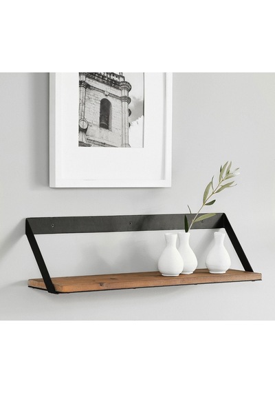 Tr Metal Ayaklı 3'lü Duvar Rafı - Demir Ayaklı Doğal Ahşap Duvar Kitaplığı 20x35x50 Cm Genel