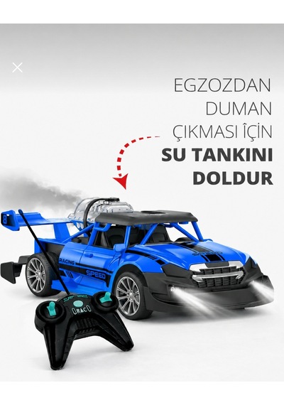 Mavi Renk Uzaktan Kumandalı Şarjlı Duman Çıkartan Işıklı Araba Buhar Çıkaran Drift Atan Araba Mavi Mavi