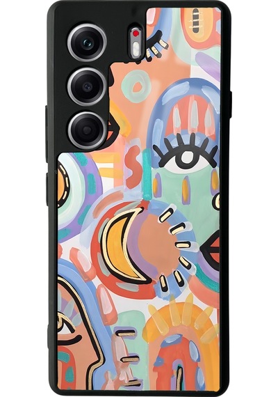 Tecno Camon 40 Pro Suluboya Retro Göz Tasarımlı Glossy Telefon Kılıfı Uyumlu Çok Renkli