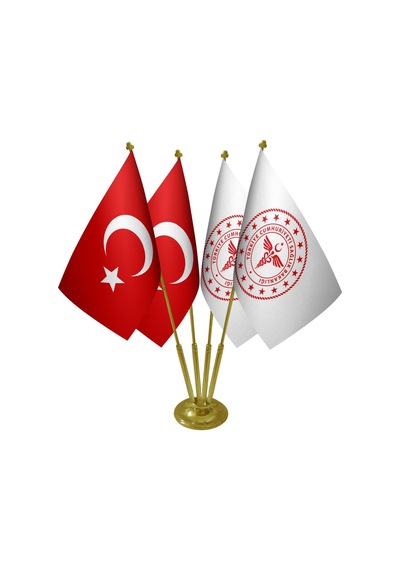 Masa Üstü Sağlık Bakanlığı Bayrağı Türk Bayrağı Dörtlü Pirinç Dir