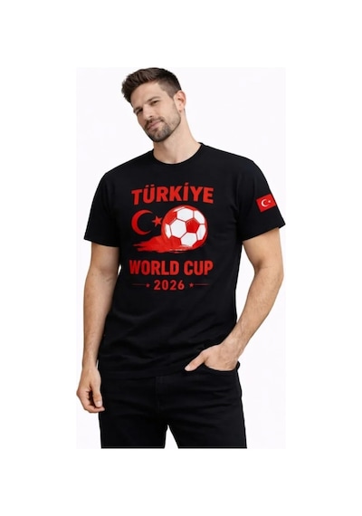 Efnaz Style Erkek Türkiye World Cup 2026 Baskılı Tişört Futbol Temalı Forma T-shirt - Siyah