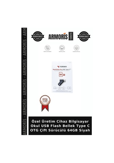 Özel Üretim Cihaz Bilgisayar Okul Usb Flash Bellek Type C Otg Çift Sürücülü 64gb Siyah