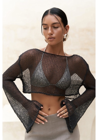 Mai Collection Mai Studios Co. Daisy Füme İnce Triko Crop Füme
