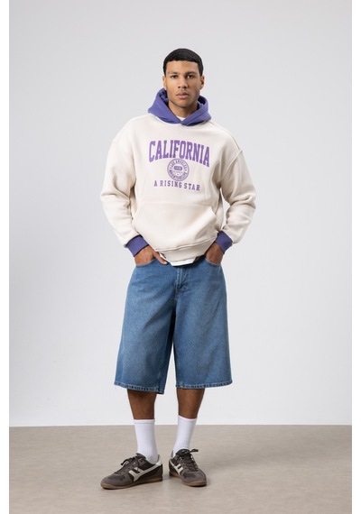 Vamos Çift Renk Baskılı Oversize Sweatshirt Taş
