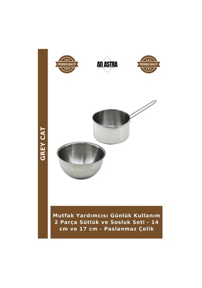 Mutfak Yardımcısı Günlük Kullanım 2 Parça Sütlük Ve Sosluk Seti - 14 Cm Ve 17 Cm - Paslanmaz Çelik Çok Renkli
