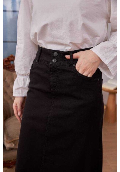 2254-denim Klasik Etek Siyah Siyah