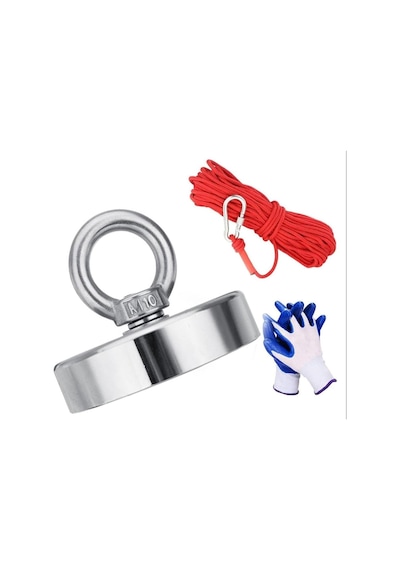 Dünya Magnet Magnet Fishing Halatlı Eldivenli Neodyum Pot Mıknatıs Seti, 80mm Büyük Kancalı Mık