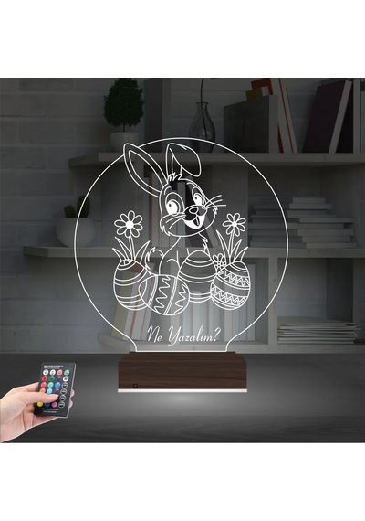 Luvivia Paskalya Tavşan Yumurta Çocuk Odası Kişiye Özel 3d Lamba - Masa Gece Lambası V2 Şeffaf
