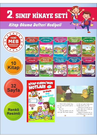 2.sınıflar İçin Okumayı Sevdiren 10 Lu Hikaye Seti 7 Kitap Okuma Defteri Hediyeli