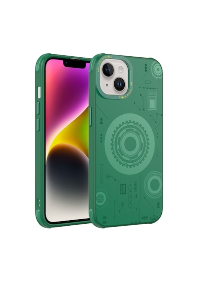 Apple Uyumlu iPhone 14 Plus Uyumlu Zore Wireless Şarj Özellikli Desenli Hot Kılıf-koyu Yeşil Koyu Yeşil -