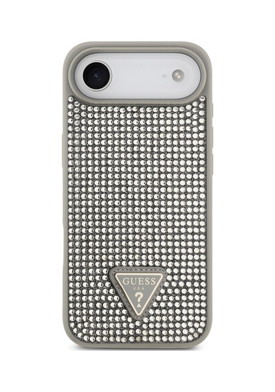 Apple Uyumlu iPhone 17 Air Kılıf Guess Lisanslı Taşlı Arka Yüzey Üçgen Logolu Kapak Gümüş