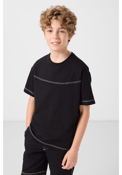 Siyah Pamuklu Oversize Fit Dokuma Hafif Esnek Chino Erkek Çocuk Şort Takım - 11279 Siyah