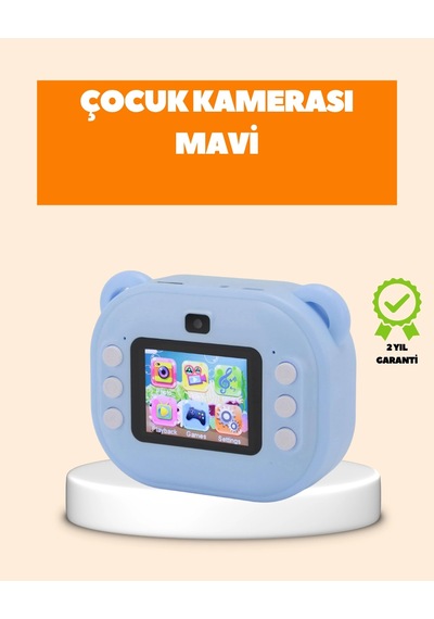 Mey İthalat Termal Baskı Teknolojili Anında Fotoğraf Kamerası 24mp Çift Lens, 32gb Hafıza Mavi