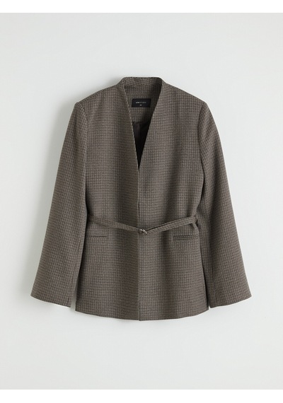 Lcw Studıo Kahverengi Kemerli Ekose Kadın Blazer Ceket