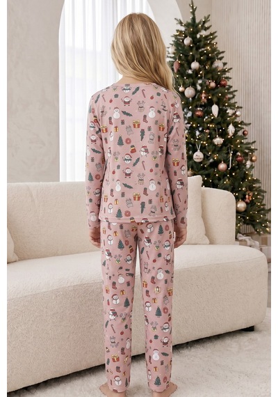Siyah İnci Yılbaşı Temalı Pamuklu Likralı Örme Pijama Takım 26241173 Çok Renkli