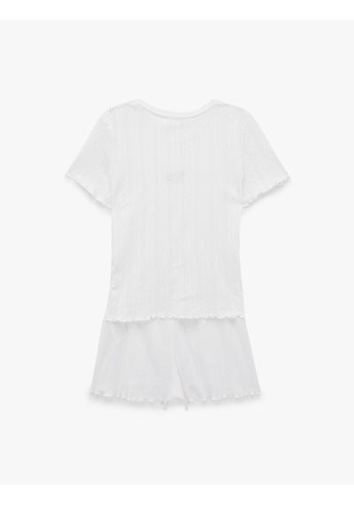 Koton Pamuklu Kısa Kollu Şortlu Pijama Takımı Beyaz 6slk40155mk