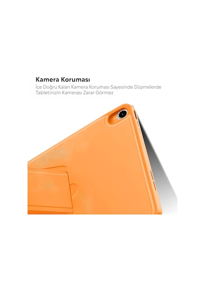 İpad Tablet İle Uyumlu Kılıf Lüks Kadife İç Kaplamalı Suni Deri Mıknatıslı Standlı Tablet Arka Kapak Turuncu, İpad 9.nesil 10.2 İnch