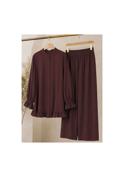 Hira Life Fashion Kadın Çilek Kumaş Dik Yaka Düğmeli Fırfır Detaylı Tesettür Tunik Pantolon İkili Takım Kahverengi Kahverengi Hira Life Fashion Kadın Çilek Kumaş Dik Yaka Düğmeli Fırfır Detaylı Tesettür Tunik Pantolon İkili Takım Kahverengi Kahverengi