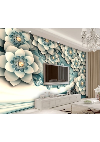 3D Işıltılı Çiçekler Duvar Kağıdı (397458593)