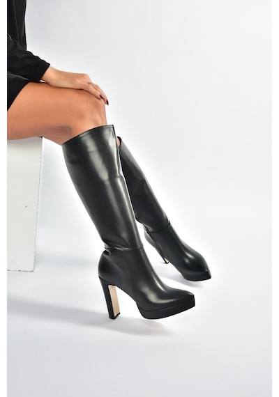 Fox Shoes V820660609 Siyah Kalın Platform Topuklu Kadın Çizme Siyah