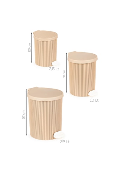 Tr 0709-2 Stil 3lü Yuvarlak Pedallı İçi Kovalı Çöp Kovası Seti - Banyo Mutfak Çöp Kovası Takımı Mokka Diğer
