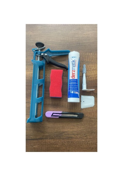 Adnoss Profesyonel Set 450gr Derz Silikon Tabancası, Maket Bıçağı, Sünger, Beyaz